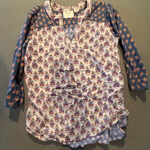 Anthropologie Maeve Floral Damask Print Top Size Extra Small Cream Blue Boho XS